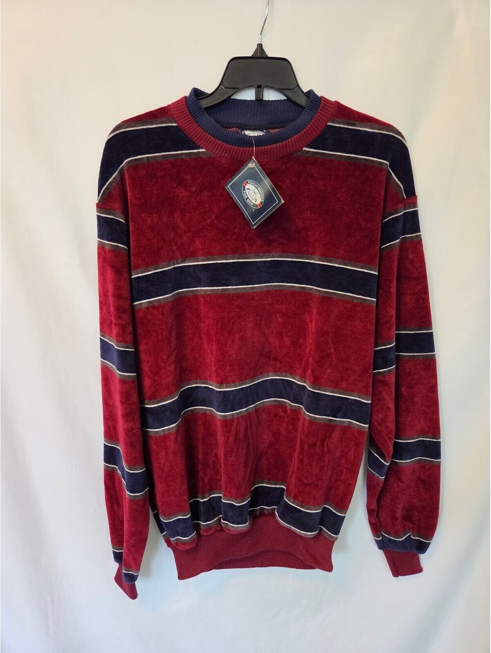 Knightsbridge Grandpa Sweater Vintage Red & Navy Striped Pullover Sweater Size L